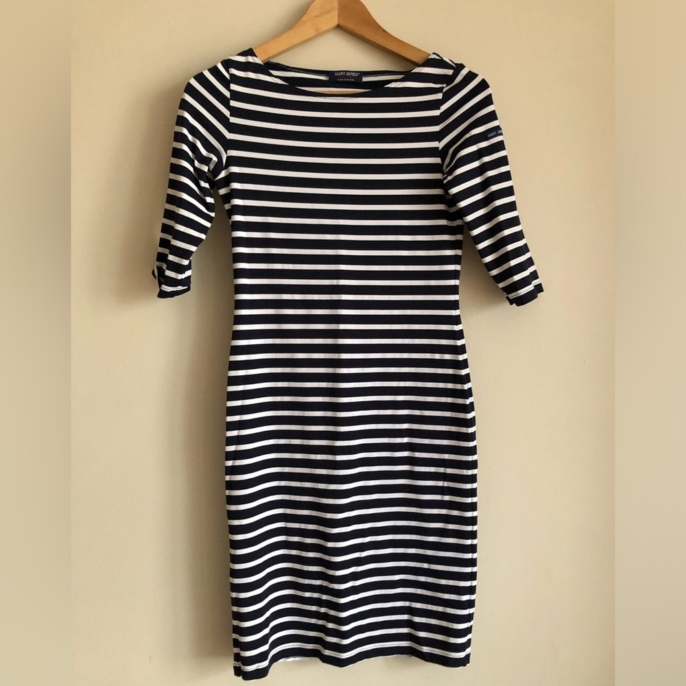 Saint James Propriano Nautical Stripe Stretch Boatneck Midi Dress Anti UV Size 2 - Picture 2 of 11